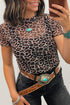 Khaki Leopard Print Sheer Mesh Short Sleeve Top