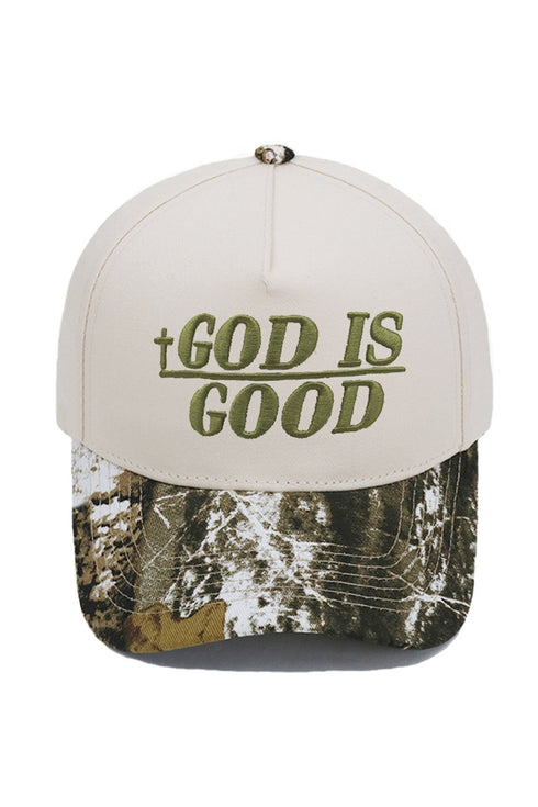 Spinach Green GOD IS GOOD Embroidered Camo Contrast Baseball Cap