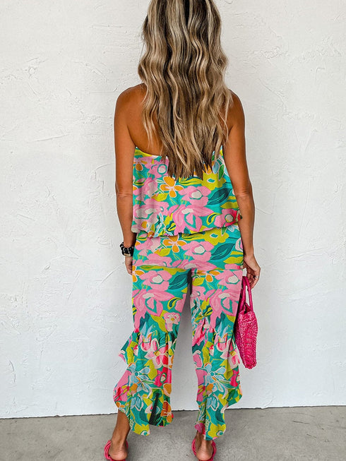 Tropical Green Ruffle Bandeau Jumpsuit