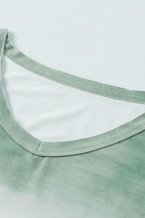 Turtle Print V-Neck Short Sleeve T-Shirt - Drop Shoulder - Closed - Bracelet