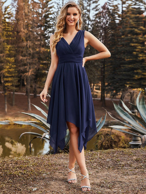 V Neck A-line Chiffon Bridesmaid Dress