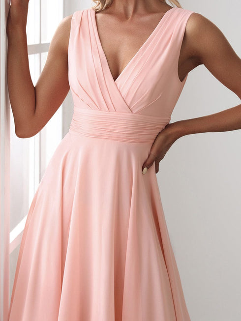 V Neck A-line Chiffon Bridesmaid Dress