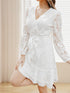 V-neck Lace Patchwork Waist Strap Short Dress for Women