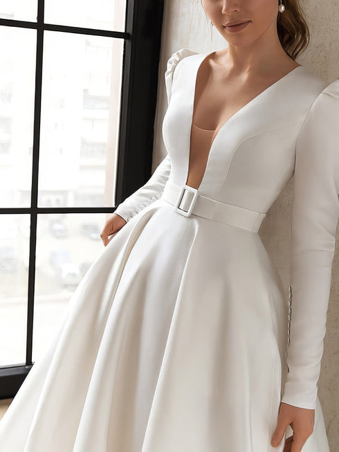 V-Neck Long Sleeve Swing Dress