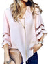 V-Neck Mesh Flare Sleeve Chiffon Loose Blouse