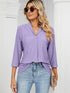 V-Neck Pleated Casual Loose Medium Sleeve T-Shirt