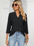 V-Neck Pleated Casual Loose Medium Sleeve T-Shirt