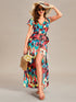V-Neck Printed Cocktail Dress with Side Split