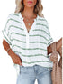 V-neck Pullover Women's Loose Cotton Top with Contrasting Elements