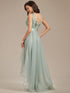 V-Neck Sequin Embellished Tulle High-Low Formal Dress