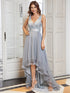V-Neck Sequin Embellished Tulle High-Low Formal Dress