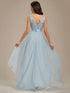 V-Neck Sequin Embellished Tulle High-Low Formal Dress
