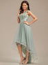 V-Neck Sequin Embellished Tulle High-Low Formal Dress