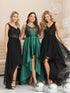 V-Neck Sequin Embellished Tulle High-Low Formal Dress