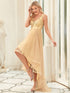V-Neck Sequin Embellished Tulle High-Low Formal Dress