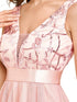 V-Neck Sequin Embellished Tulle High-Low Formal Dress