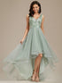 V-Neck Sequin Embellished Tulle High-Low Formal Dress