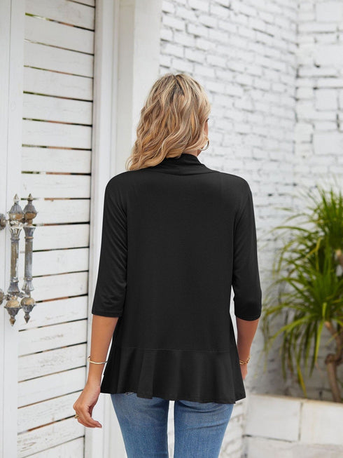 V-neck solid color cardigan coat ruffled top