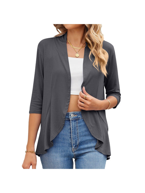 V-neck solid color cardigan coat ruffled top