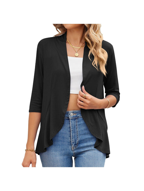 V-neck solid color cardigan coat ruffled top