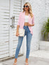 V-neck solid color cardigan coat ruffled top