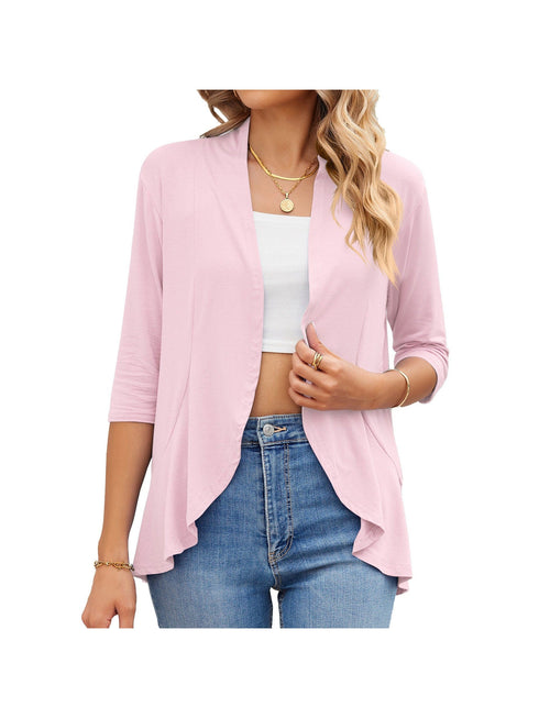 V-neck solid color cardigan coat ruffled top
