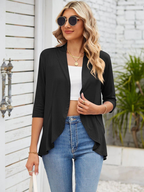 V-neck solid color cardigan coat ruffled top