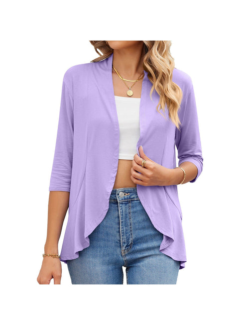 V-neck solid color cardigan coat ruffled top
