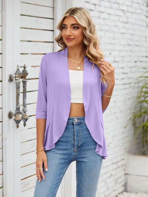 V-neck solid color cardigan coat ruffled top