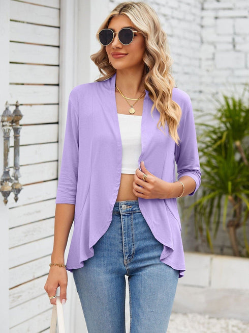 V-neck solid color cardigan coat ruffled top