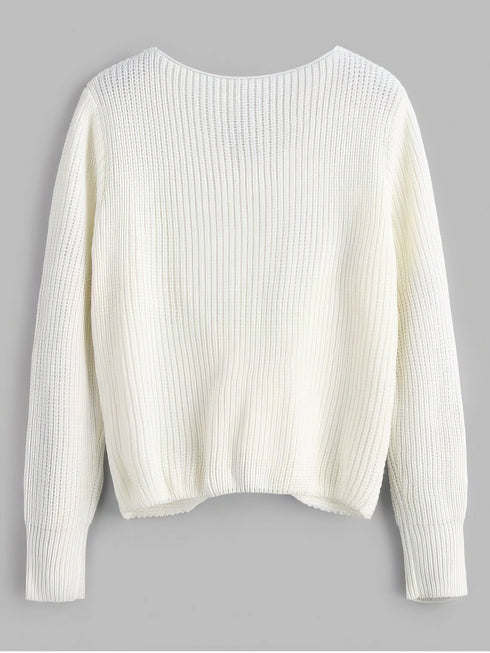V Neck Twist Front Pullover Sweater