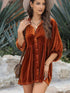 Velvet Babydoll Tunic Shirt with 3/4 Sleeves for Women