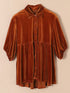 Velvet Babydoll Tunic Shirt with 3/4 Sleeves for Women