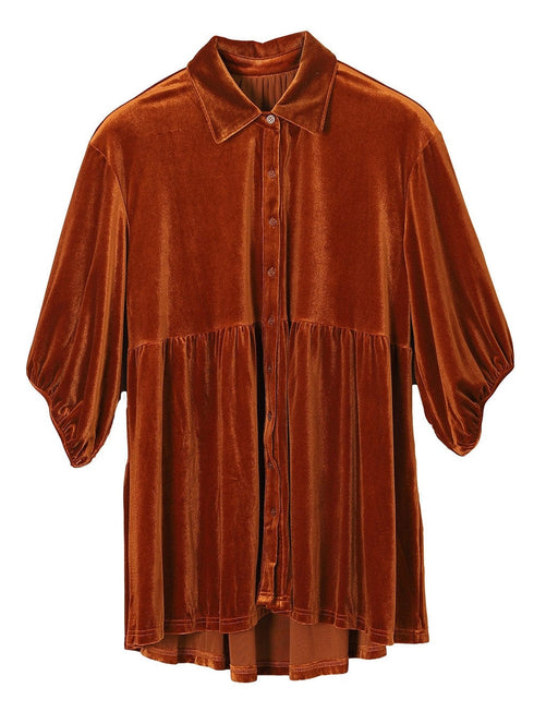Velvet Babydoll Tunic Shirt with 3/4 Sleeves for Women