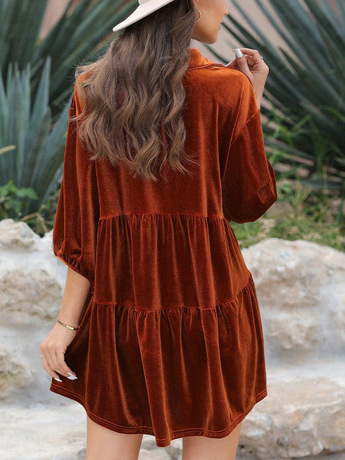 Velvet Babydoll Tunic Shirt with 3/4 Sleeves for Women