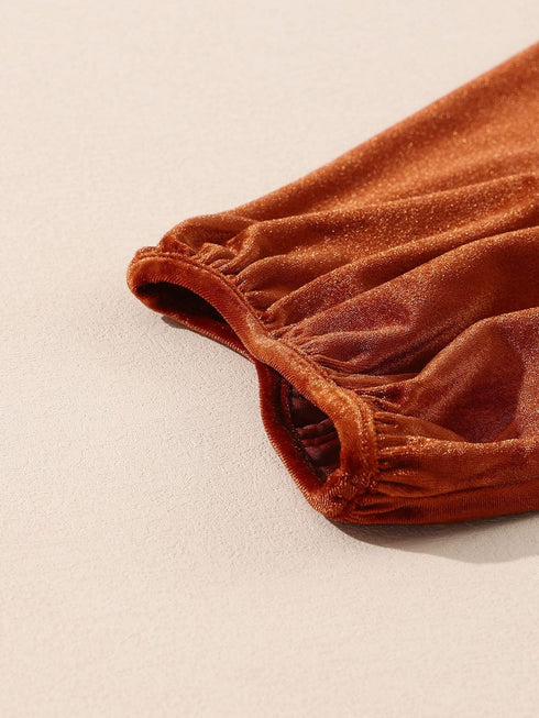 Velvet Babydoll Tunic Shirt with 3/4 Sleeves for Women