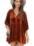 Velvet Babydoll Tunic Shirt with 3/4 Sleeves for Women
