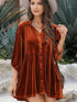 Velvet Babydoll Tunic Shirt with 3/4 Sleeves for Women