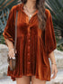 Velvet Babydoll Tunic Shirt with 3/4 Sleeves for Women
