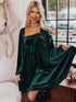 Velvet Green Square Neck Babydoll Dress with Tie Back