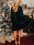 Velvet Green Square Neck Babydoll Dress with Tie Back
