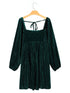 Velvet Green Square Neck Babydoll Dress with Tie Back