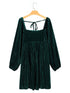 Velvet Green Square Neck Babydoll Dress with Tie Back