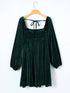 Velvet Green Square Neck Babydoll Dress with Tie Back
