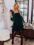 Velvet Green Square Neck Babydoll Dress with Tie Back