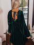 Velvet Green Square Neck Babydoll Dress with Tie Back