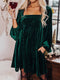 Velvet Green Square Neck Babydoll Dress with Tie Back