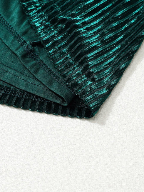 Velvet Green Square Neck Babydoll Dress with Tie Back