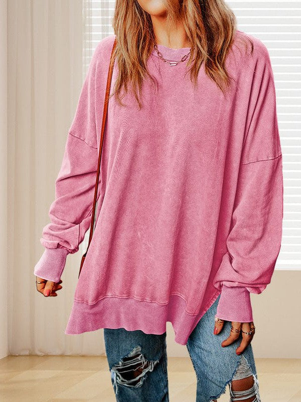 Versatile Loose Pullover Sweatshirt for Women in Solid Colors with Round Neck