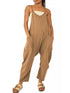 Versatile V Neck Solid Color Jumpsuit with Convenient Pockets